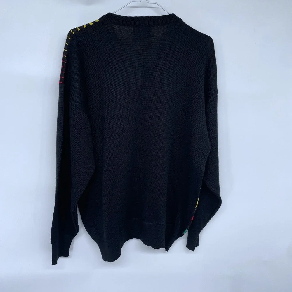 Vintage Tuscan Mens V Neck Sweater Colorful Squiggly Pattern Made in Italy‎ XL